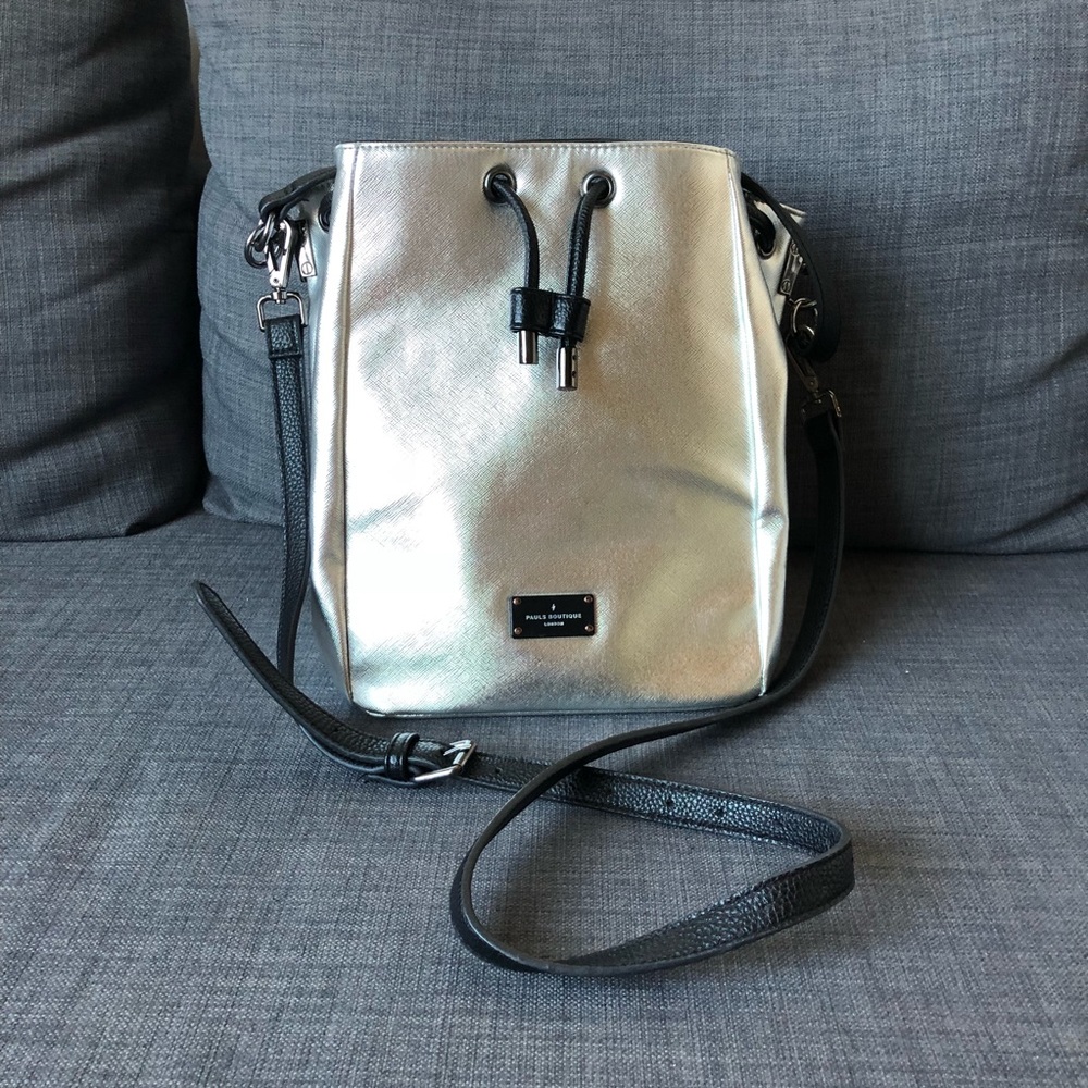 Paul’s Boutique London silver & black bucket bag